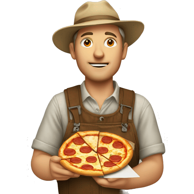 White farmer eating pizza emoji