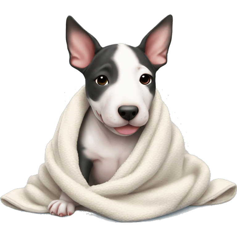 cute baby bull terrier cozy in blanket  emoji