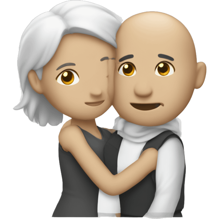 A white scin tone couple hugging  emoji