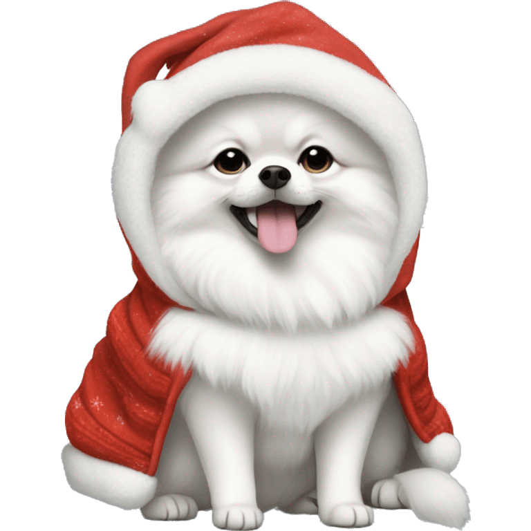 White pomeraniam in Christmas hoodie emoji