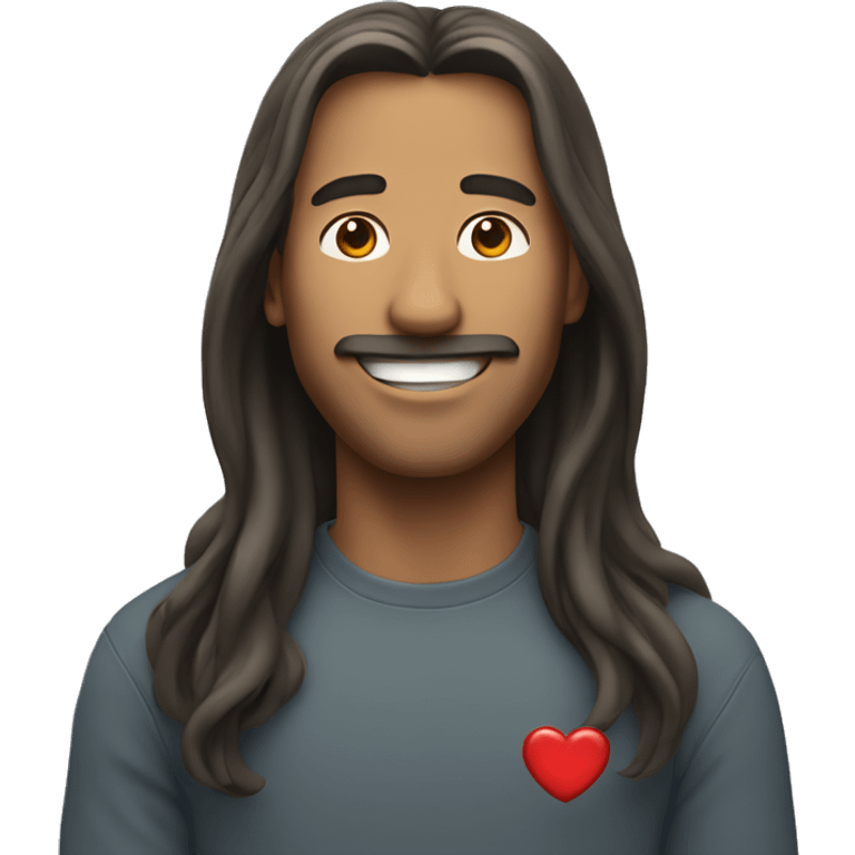 Smiling man with long hair and heart movement emoji