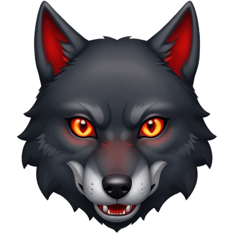 Evil aggressive black wolf with red eyes emoji