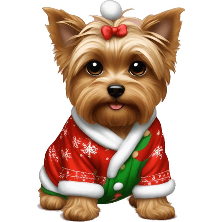 yorki puppy in christmas pjs  emoji