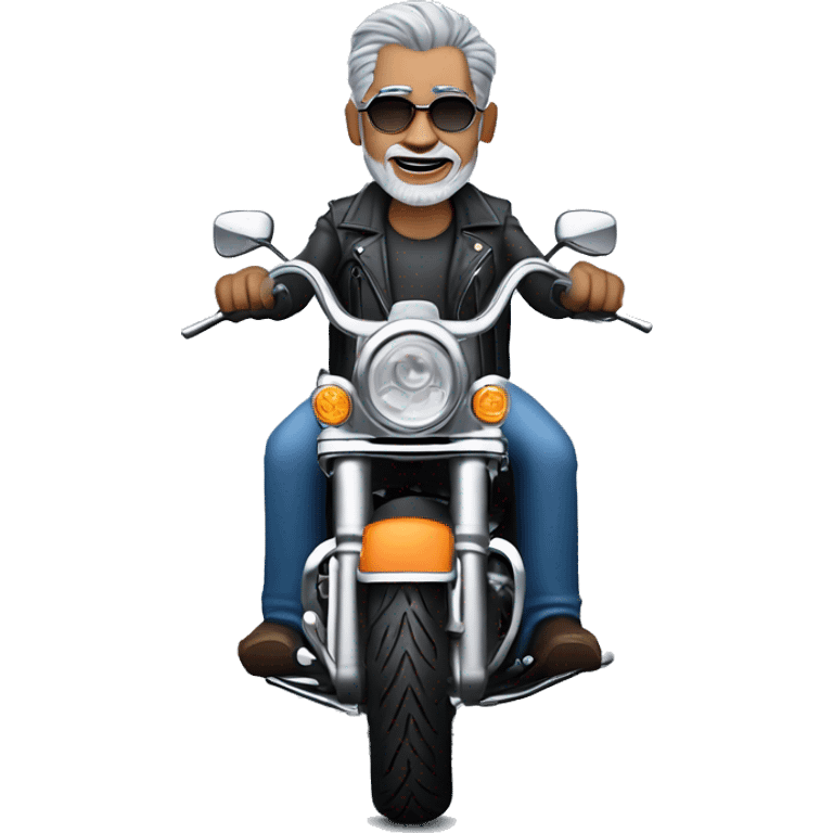 grey haired biker on a blue color Harley Davidson roadking emoji