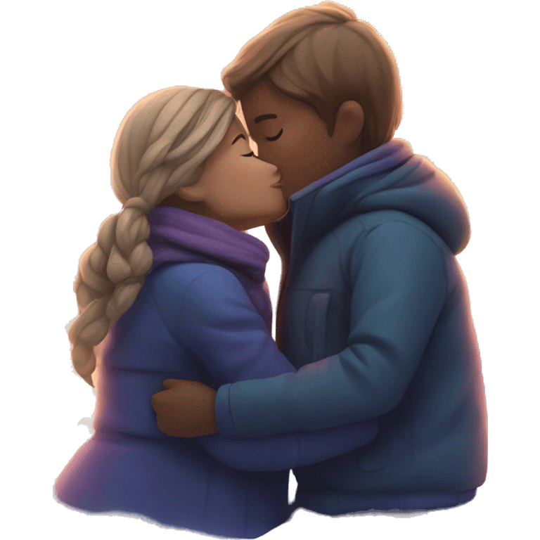 Couple (girl and boy) kissing under northern lights  emoji