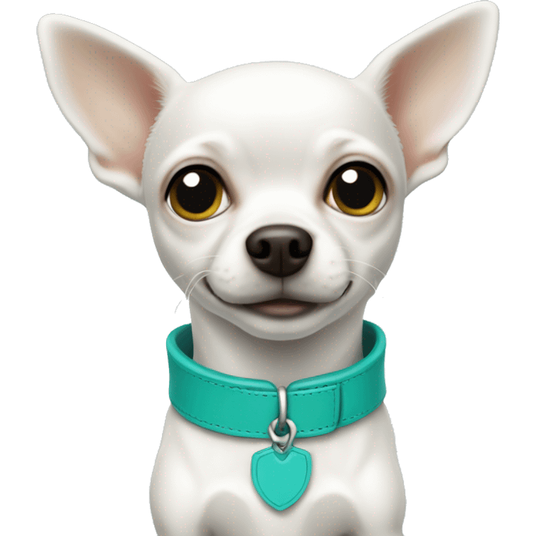 White Chihuahua with teal collar  emoji