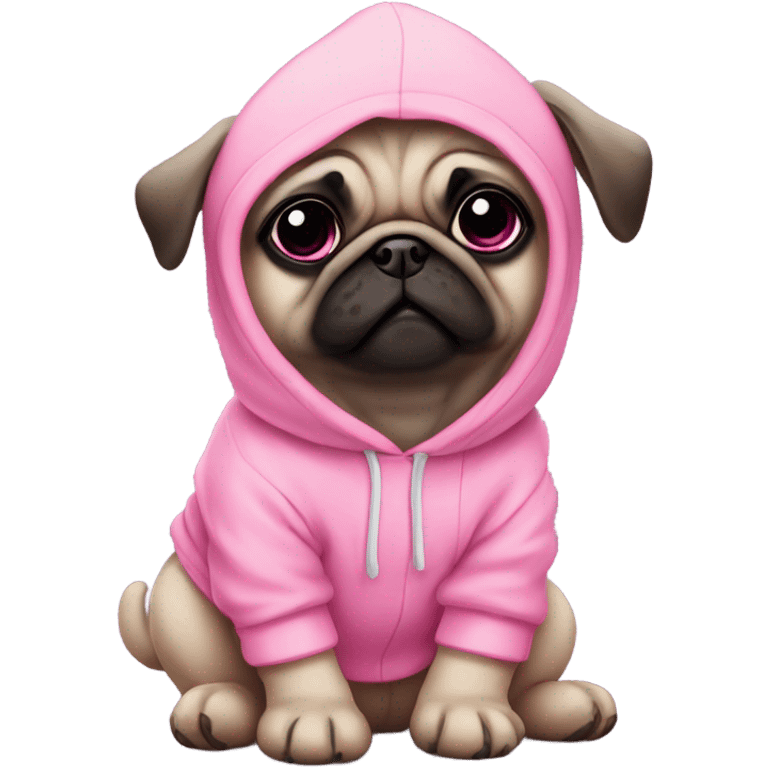 Cute Baby Pug with pink eyes wearing a pink hoodie emoji