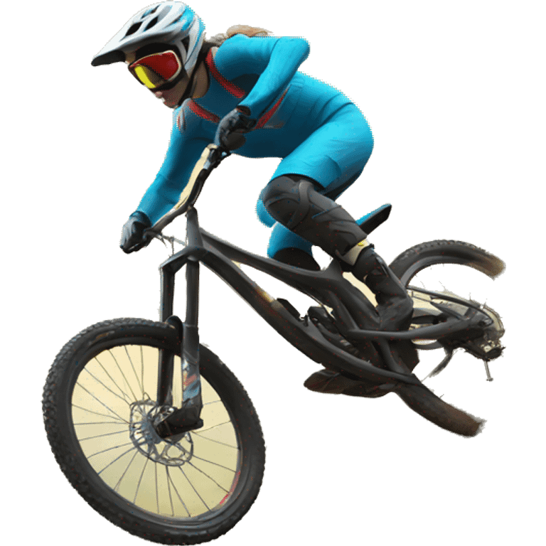 downhill mountainbike with rider on a downhill slope jumping emoji