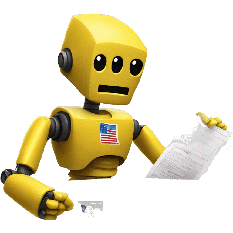 A yellow robot votes in the US election, with an American flag in the background emoji