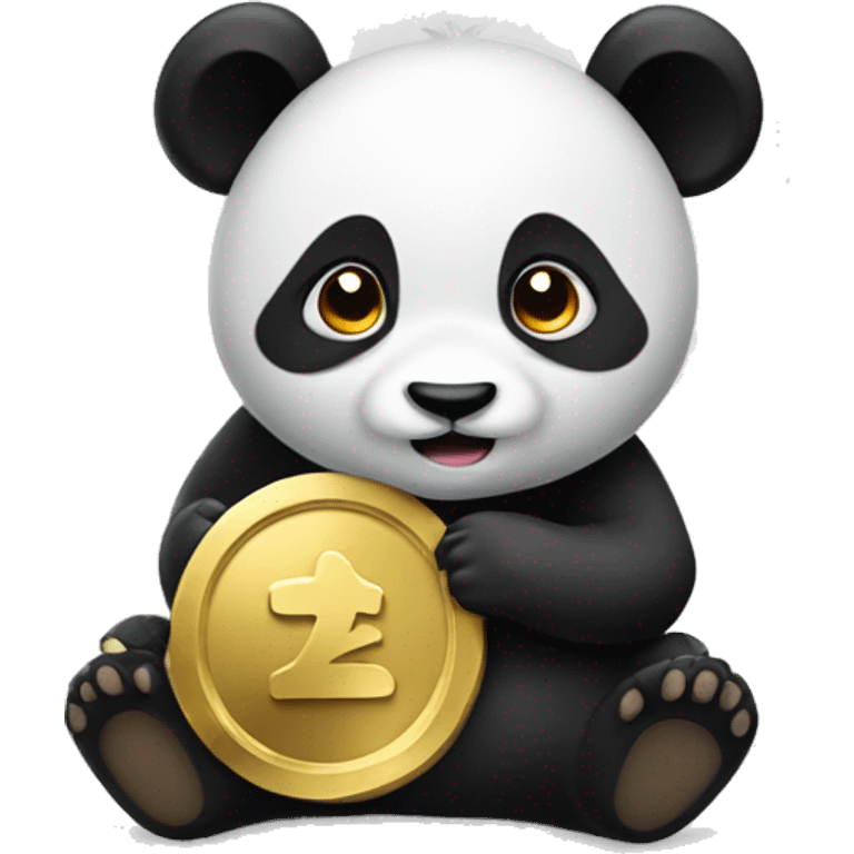 A small panda take a gold coin emoji