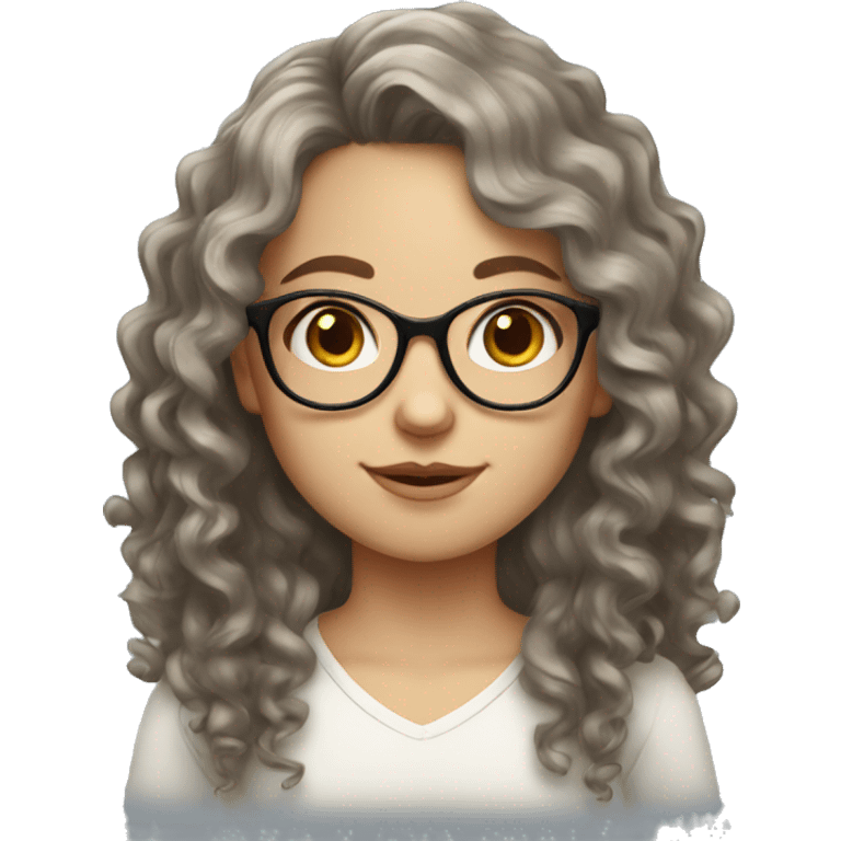 curly white Slavic girl with dark long hair and glasses emoji