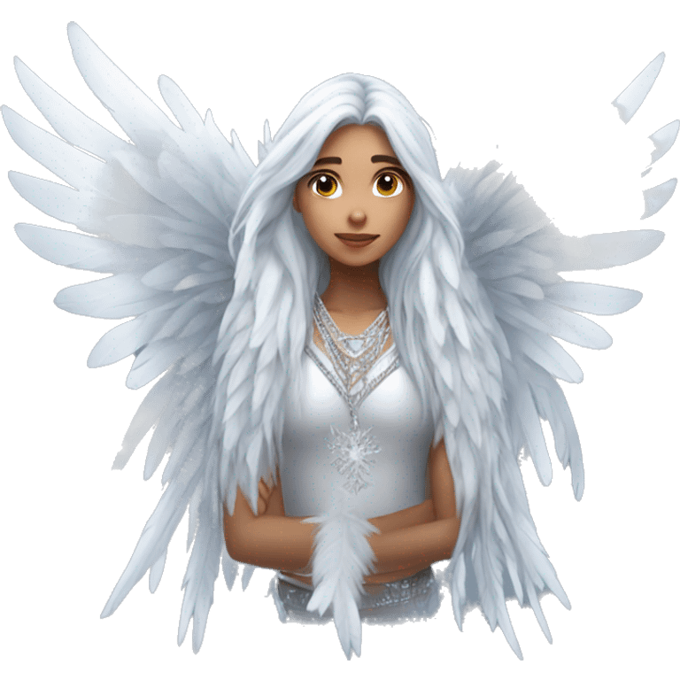 big wings, hood, silver, feather, icy ,snowflake, Beautiful, fairy, long hair emoji