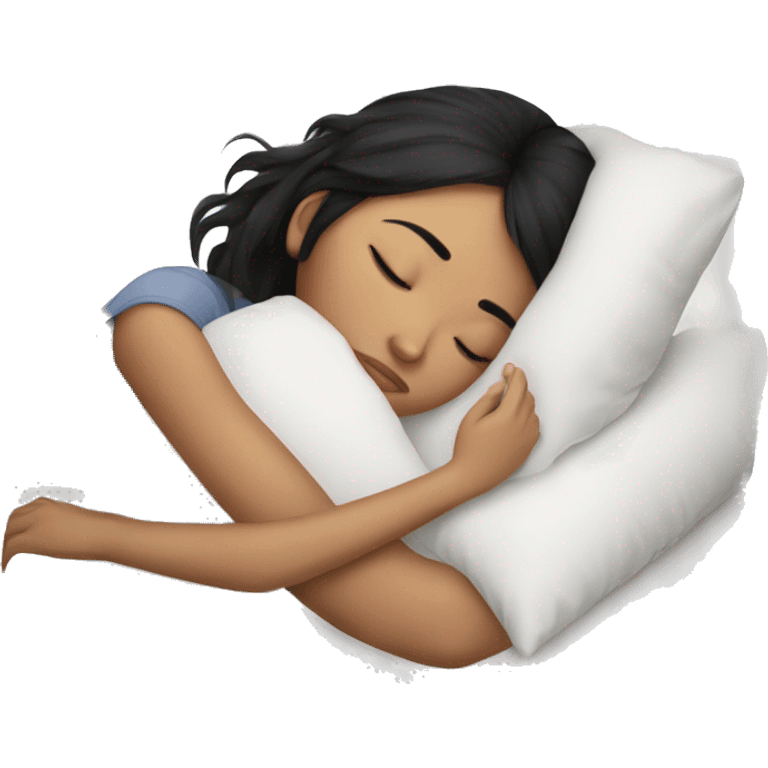 black hair asian teenage girl sleeping on white pillow  emoji