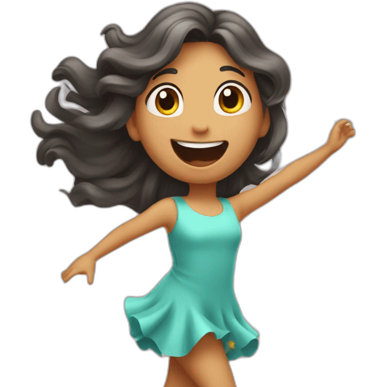 Girl with waving hair in dress flying and catching a star emoji