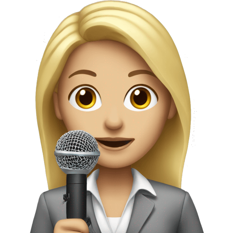 Blonde woman news reporter with microphone emoji