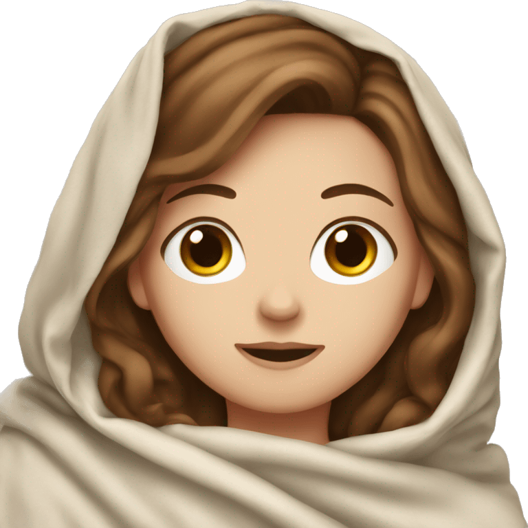 A white girl with brown hair in a blanket emoji