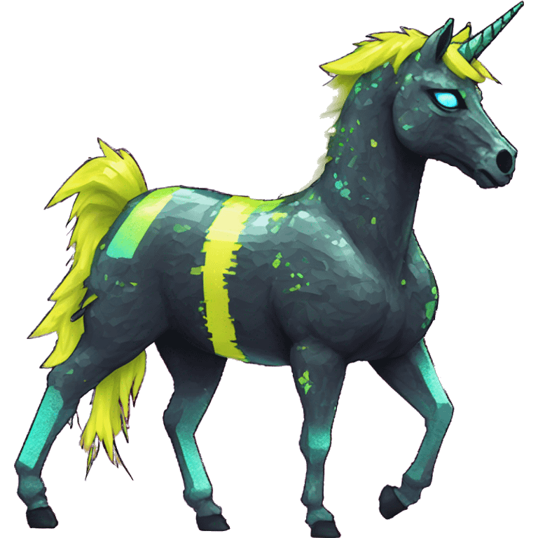 Pixel art of Zombie Vaporwave black holographic oilslick zombie unicorn yellow caution tape emoji