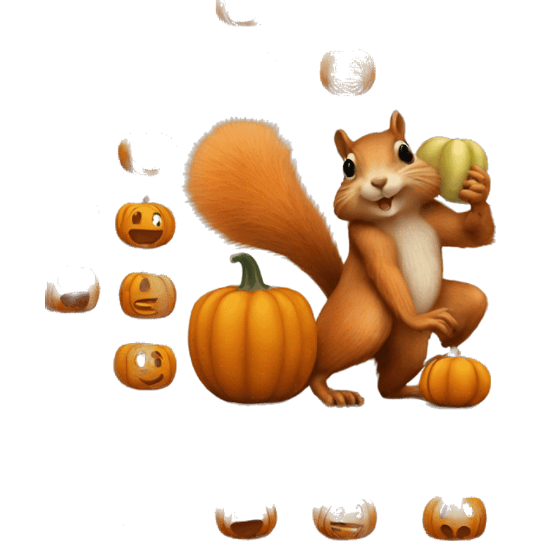 Squirrels standing in circle around a pumpkin  emoji