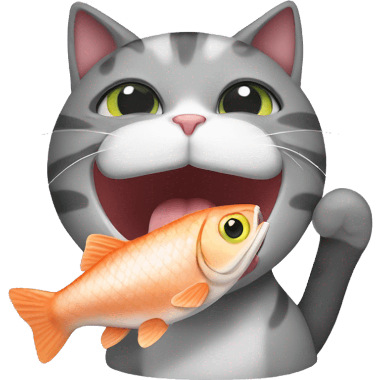 a cat eating a fish emoji