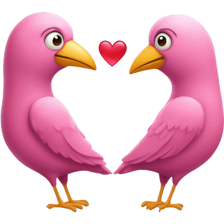 Two pink birds are hugging each other and are forming a heart shape expressing love and affection  emoji