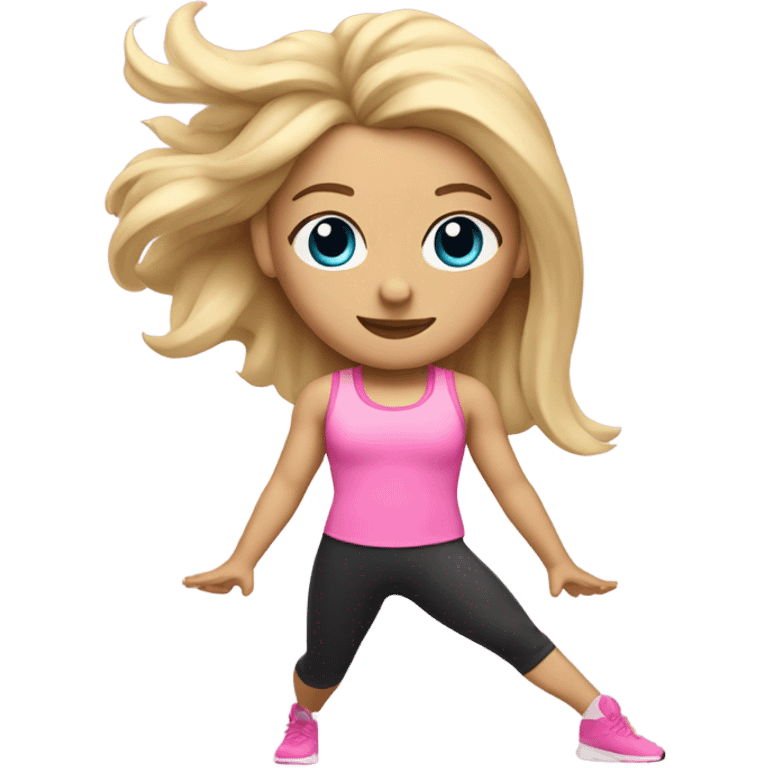 Blonde long hair doing Pilates wearing pink  emoji