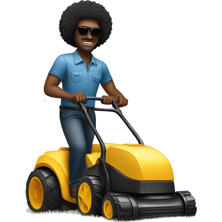 Black man with afro and sunglasses mowing emoji