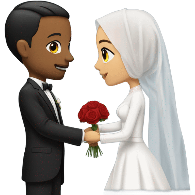 hijabi girl and white boy with black hair getting married emoji