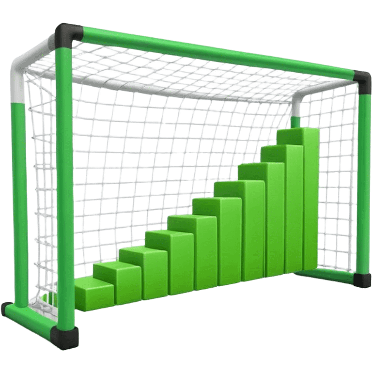 Cinematic realistic green 3d growing bar graph in a soccer goal emoji