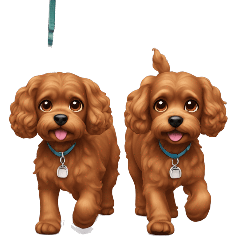 Two brown cavapoos walking on leash emoji