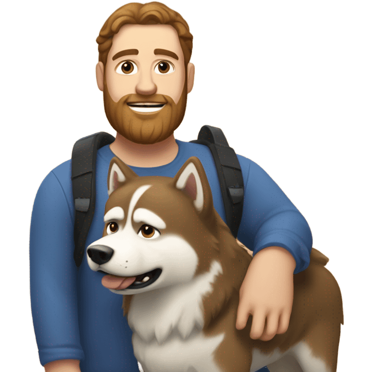 Heavy White man brown hair beard with husky dog  emoji