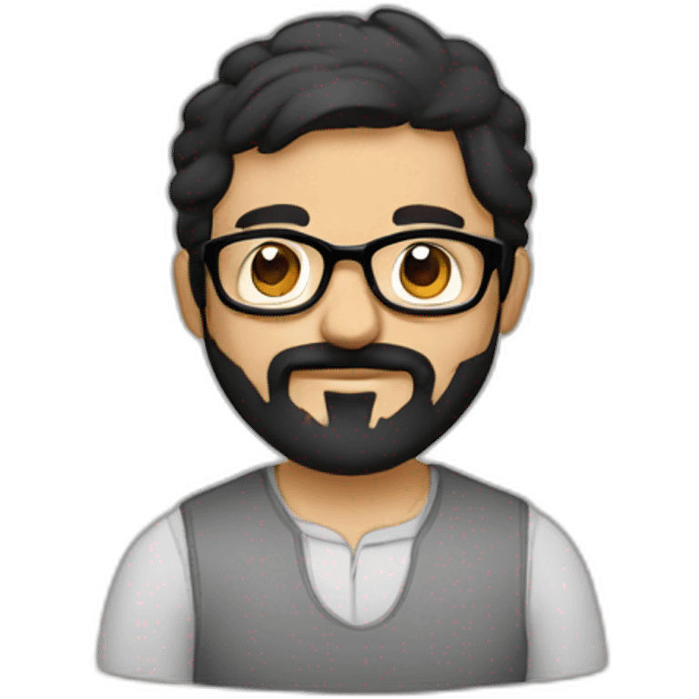 Arabic man, short black hair, round glasses, dark beard and mustash, round-ish face emoji