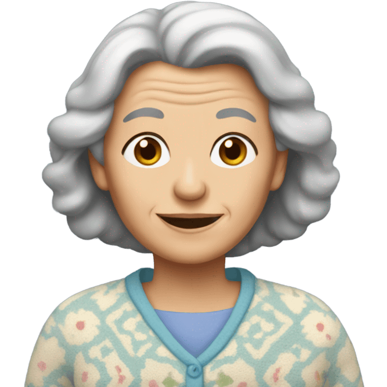 Old lady with long brown hair in pajamas and a sweater  emoji