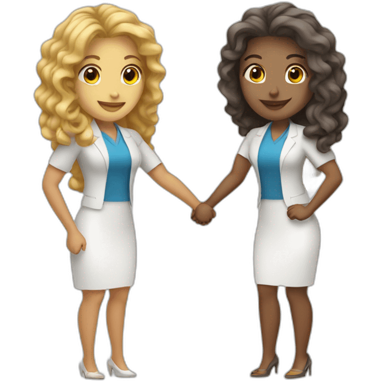 two greek white business women with different hair colors from each other shaking hands full bodies emoji