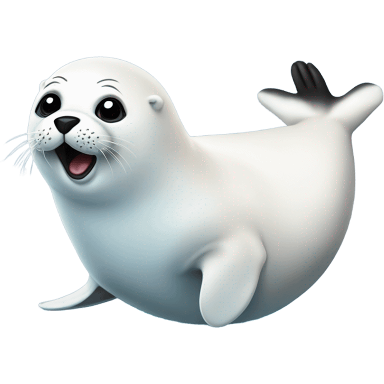 fluffy harp seal happy with flippers up in the air emoji