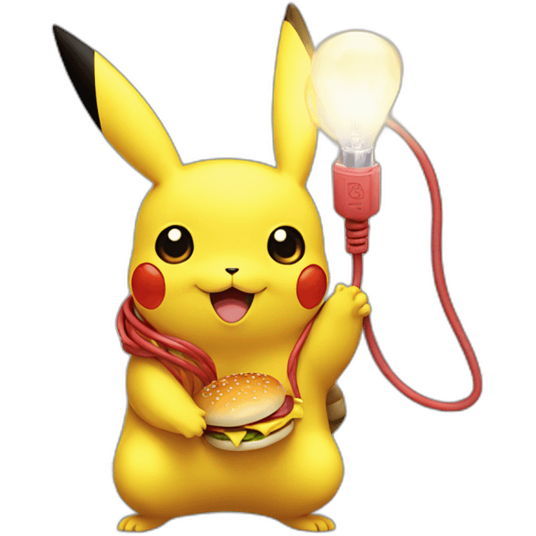 pikachu lighting cable with hamburger emoji