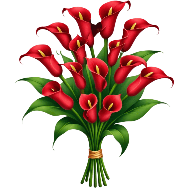 big bouquet Red Calla Lily, luxuriant, stem, leaf emoji