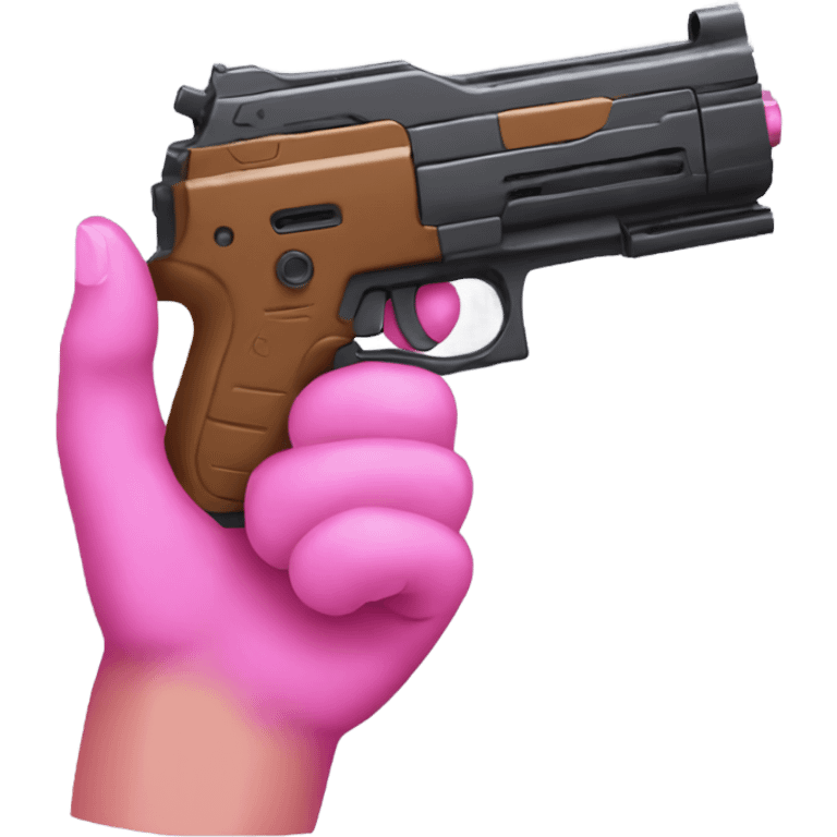 brown hand with pink nails holding large scary dark nerf gun emoji