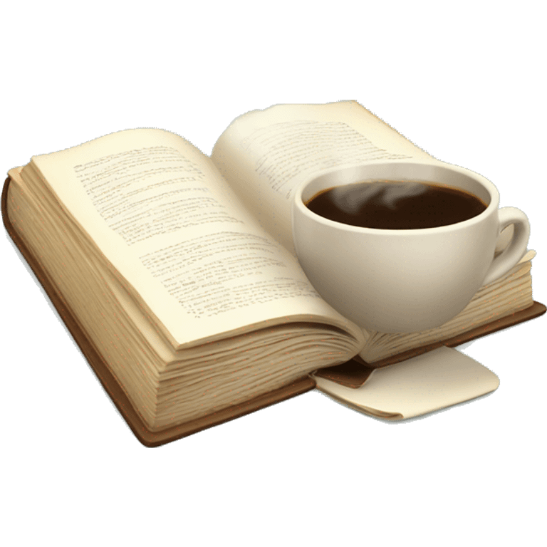 An open book on desk with cup of steaming coffee  emoji