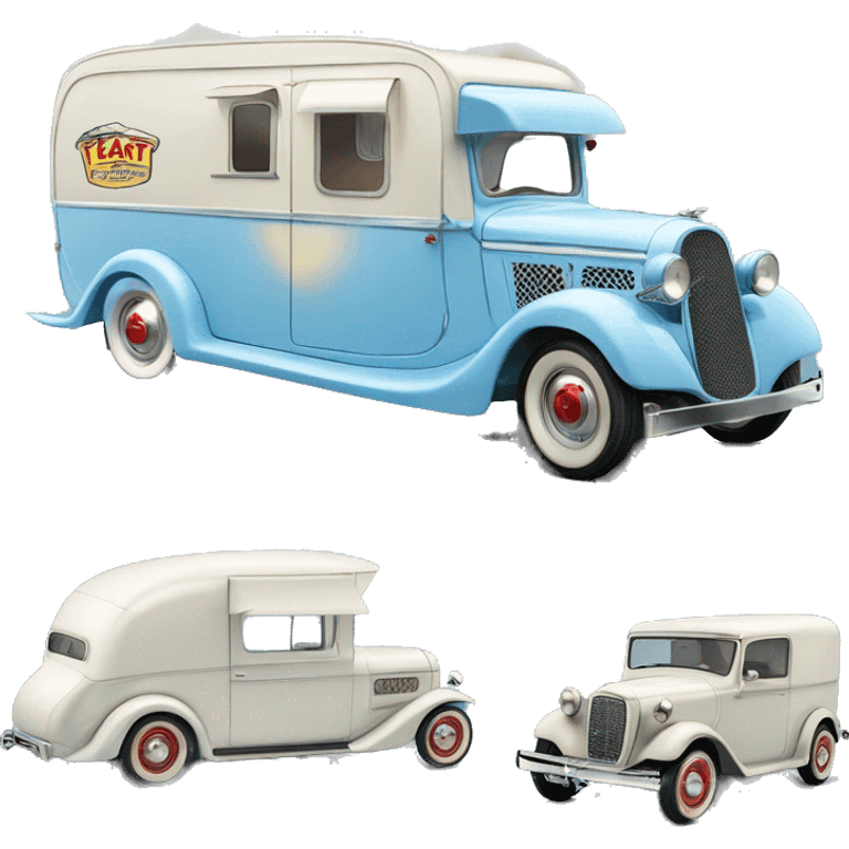 hot rod ice cream caravan,1935 fiat pulling trailer,pearl blue  emoji