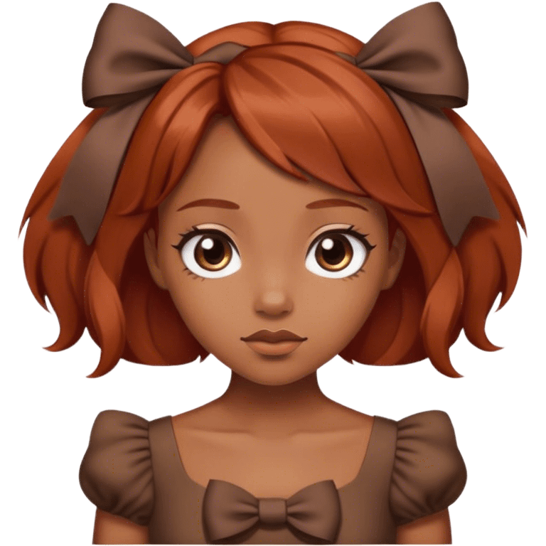 girl with reddish blunt hair and with and 2 bows brown dress emoji