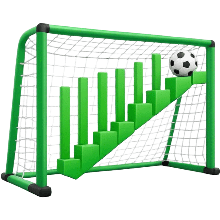 Cinematic realistic green 3d growing bar graph in a soccer goal emoji