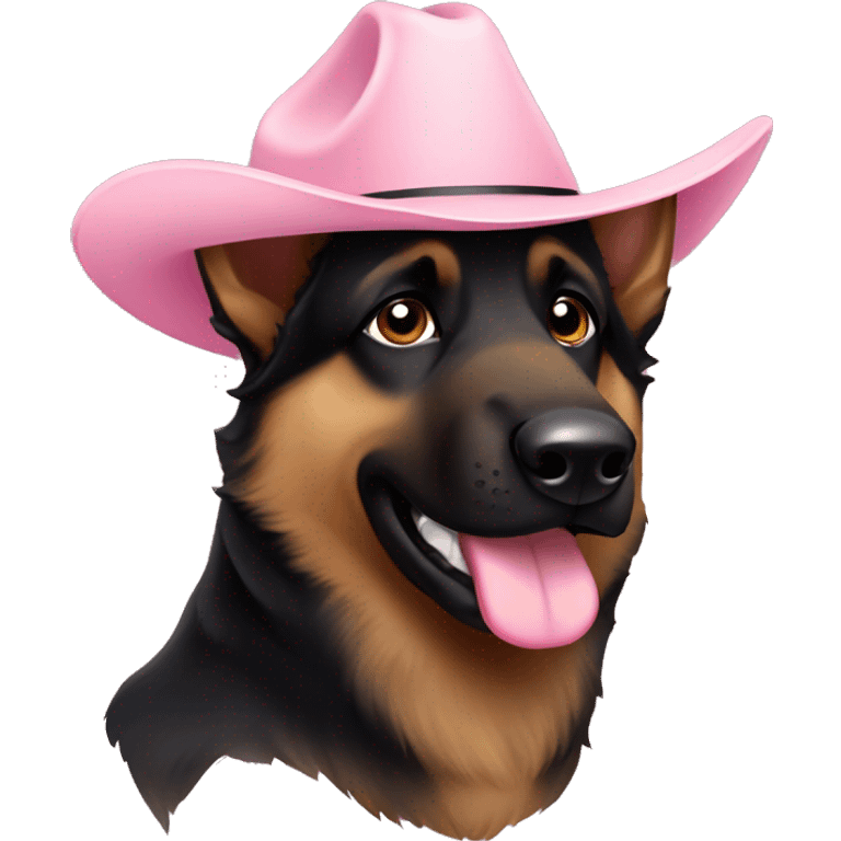 Dark German shepherd pretty light pink cowboy hat emoji