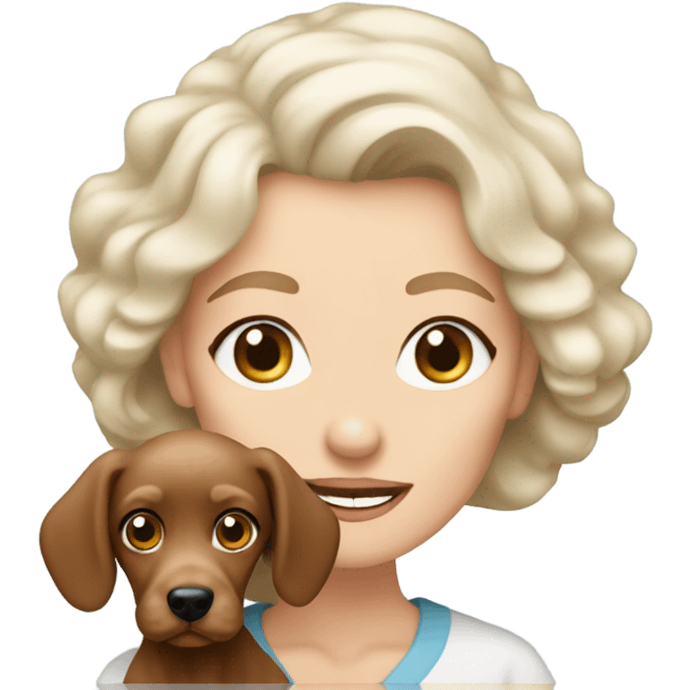 blue eyed old blonde lady with brown Cockapoo puppy dog emoji