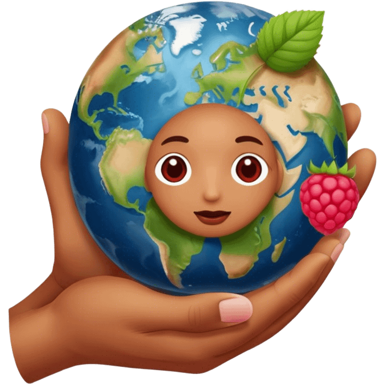 A raspberry holds the earth with its hand emoji