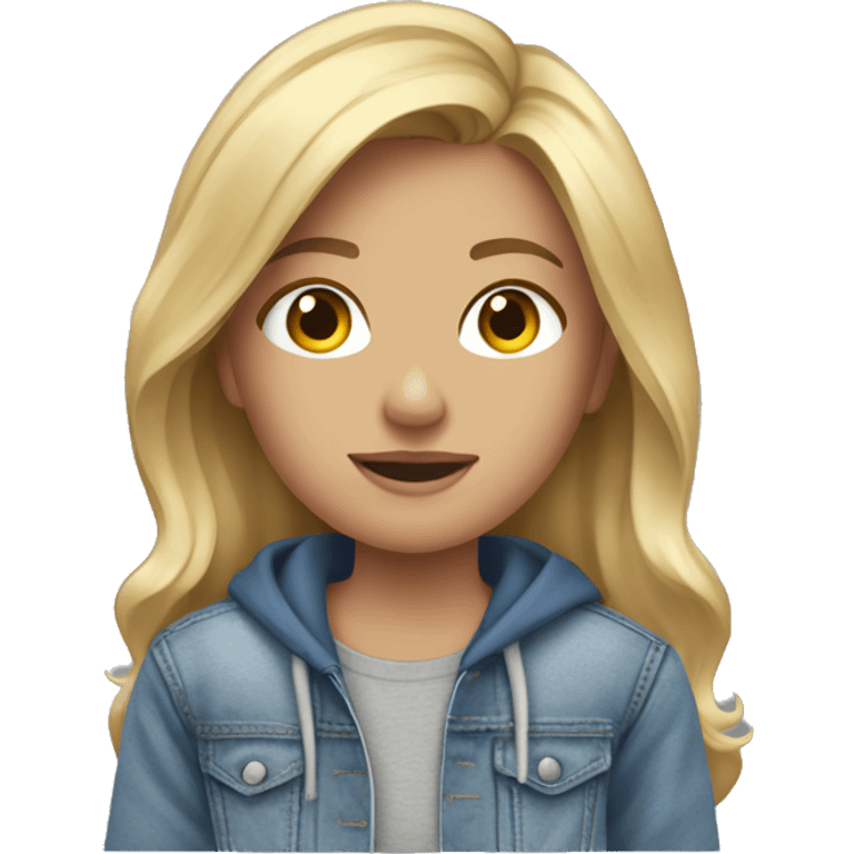 blonde girl in torn blue jeans and a gray sweatshirt emoji