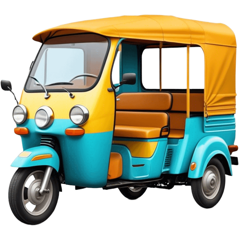 Cinematic Realistic Tuk Tuk Emoji, depicted as a vibrant iconic three-wheeled vehicle with bold colors and a compact design, rendered with crisp textures and dynamic urban lighting that captures its quintessential Thai charm. emoji