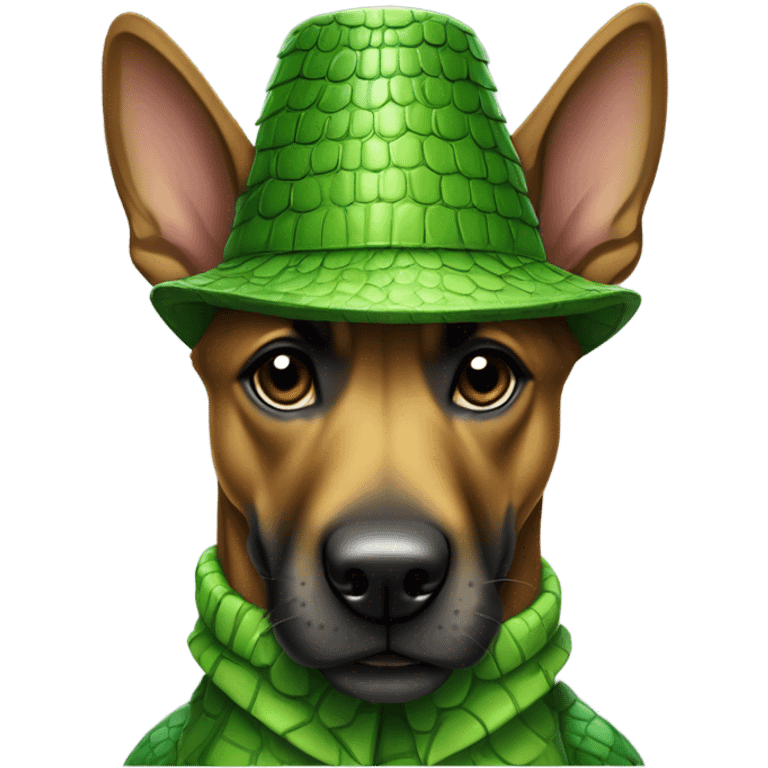 a malinois wearing a crocodile costume emoji