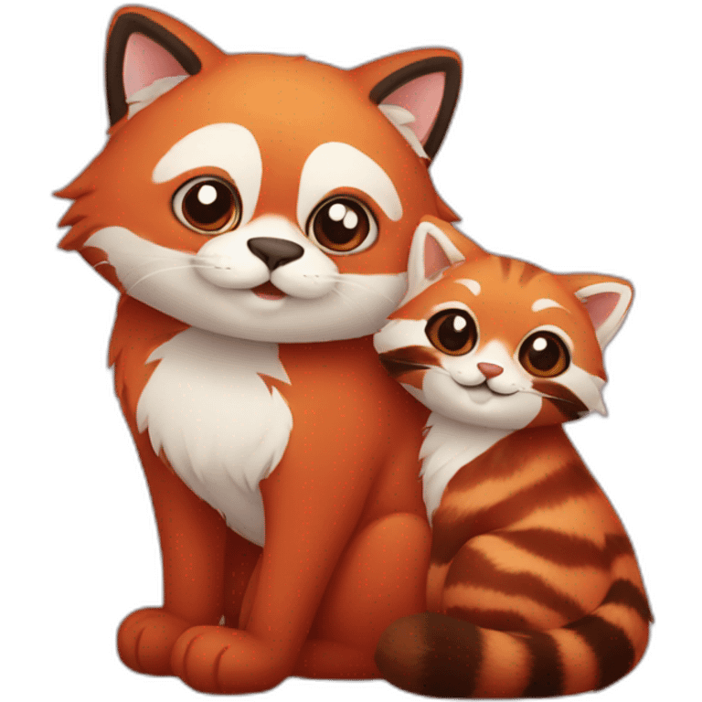 cat and red panda in love emoji