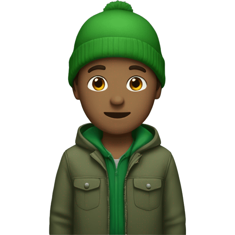 Guy named Kaden with a green jacket with a green beanie and brown hair emoji