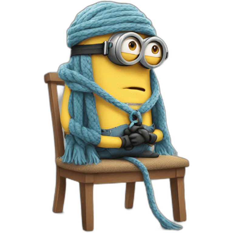 sad minion with a rope scarf standing on a chair emoji